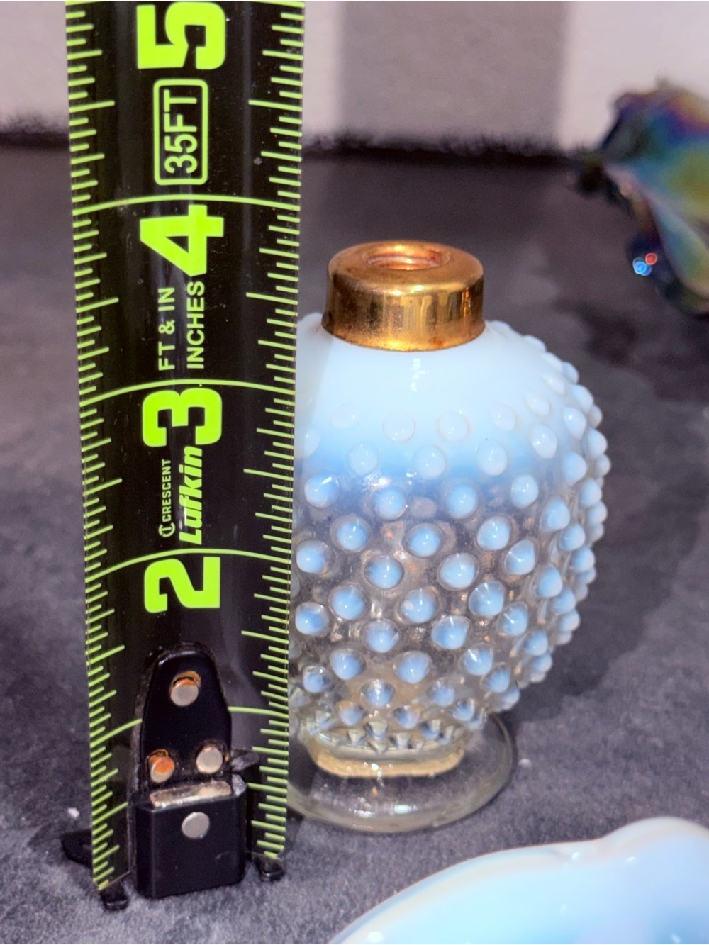 White hobnail uv reactive vintage perfume bottle. Moonstone or Opalescent.